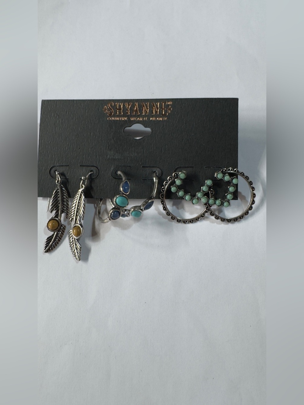 Shyanne Silver-Tone Earring Set with Green and Yellow Accents